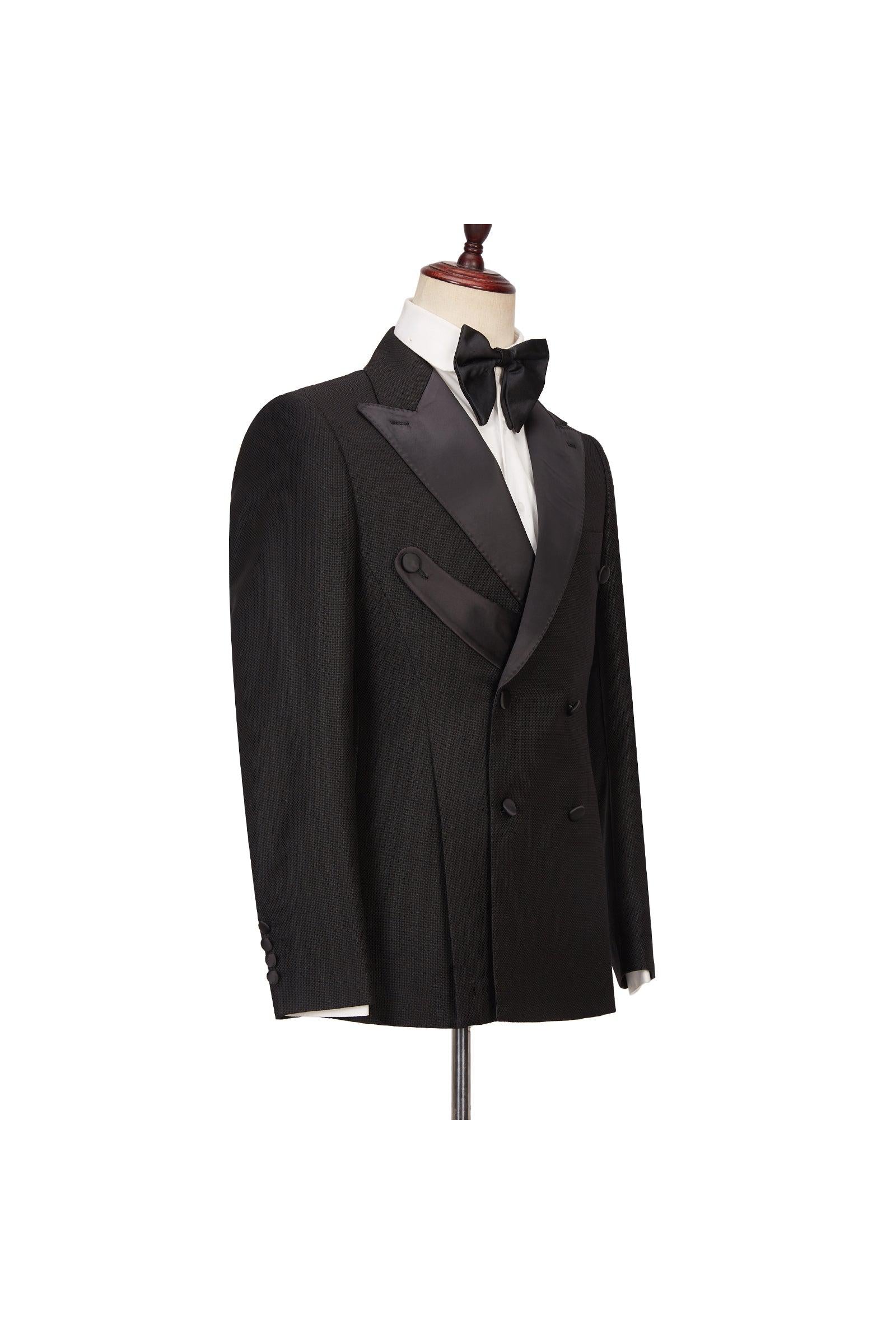 Gavin Latest Design Men's Suits: Black Double Breasted Peaked Lapel Best Fitted-BallBride