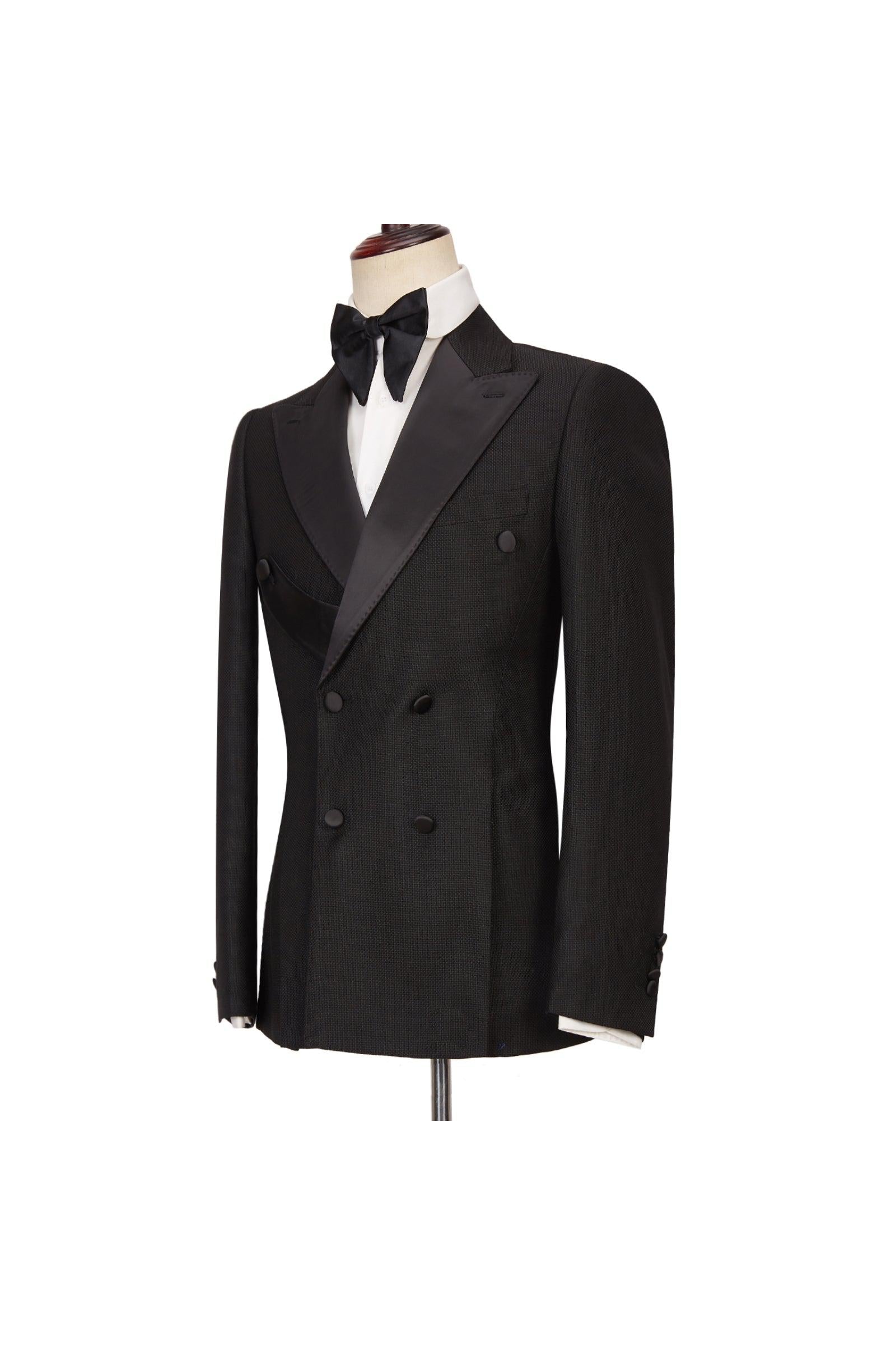 Gavin Latest Design Men's Suits: Black Double Breasted Peaked Lapel Best Fitted-BallBride