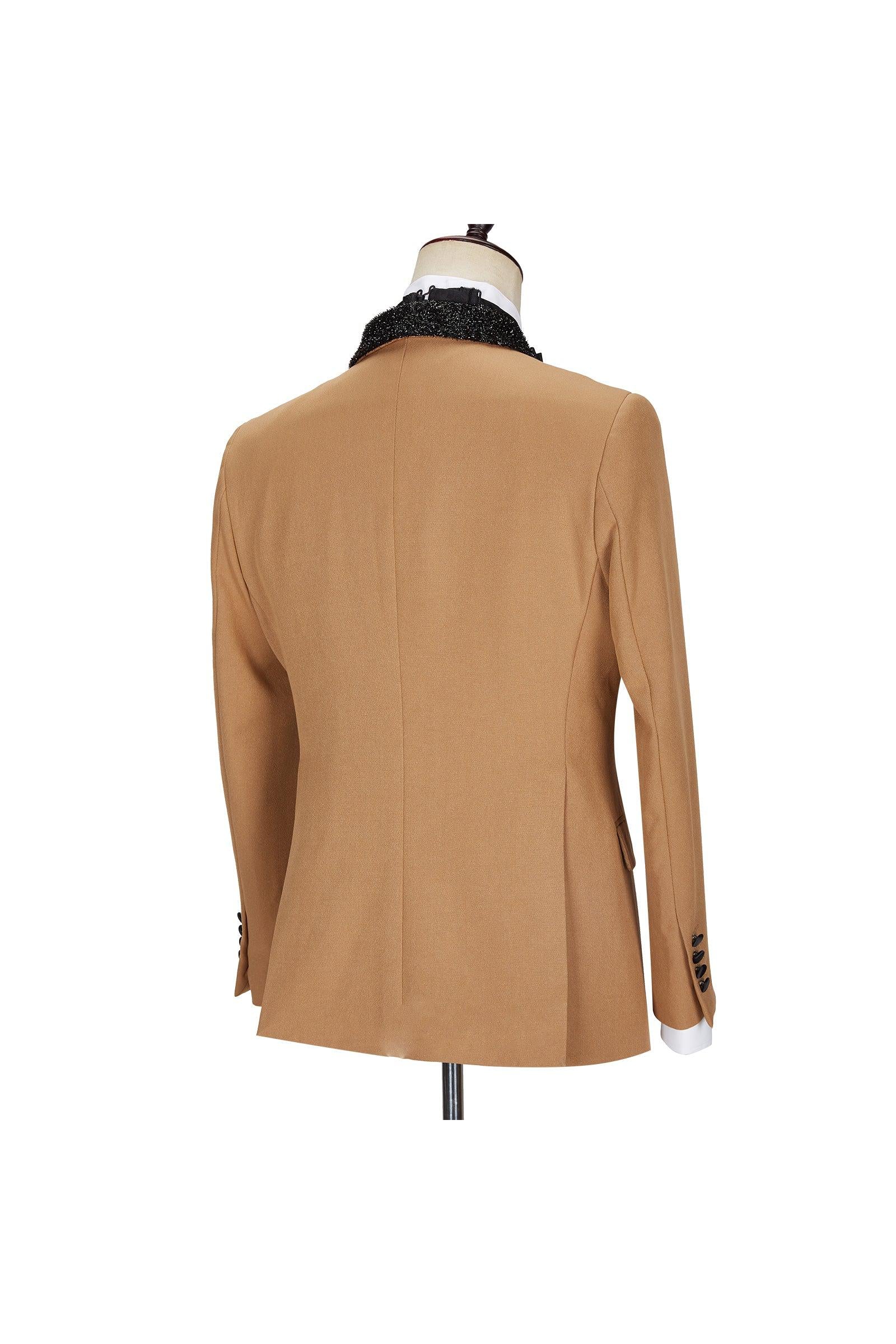 Gavin New Arrival Men's Khaki Sparkle Shawl Lapel One Button Suit-BallBride