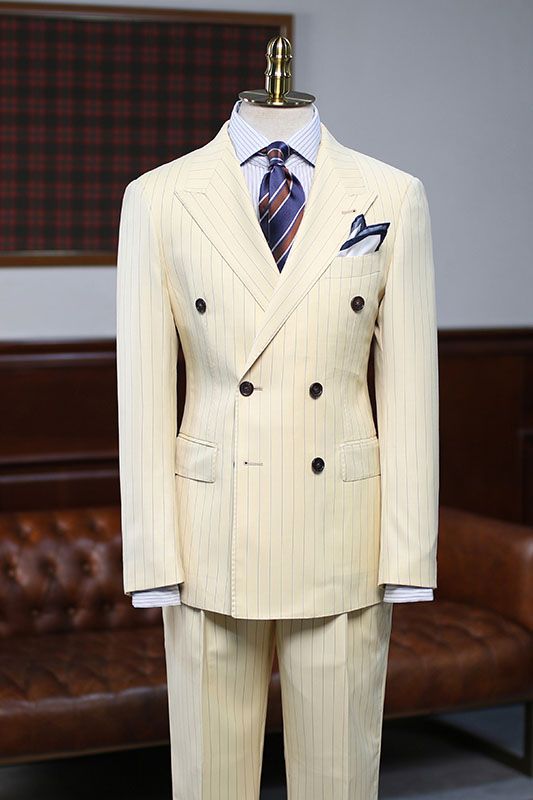 Gentle Best Striped Groom Suit for Prom Double Breasted-BallBride
