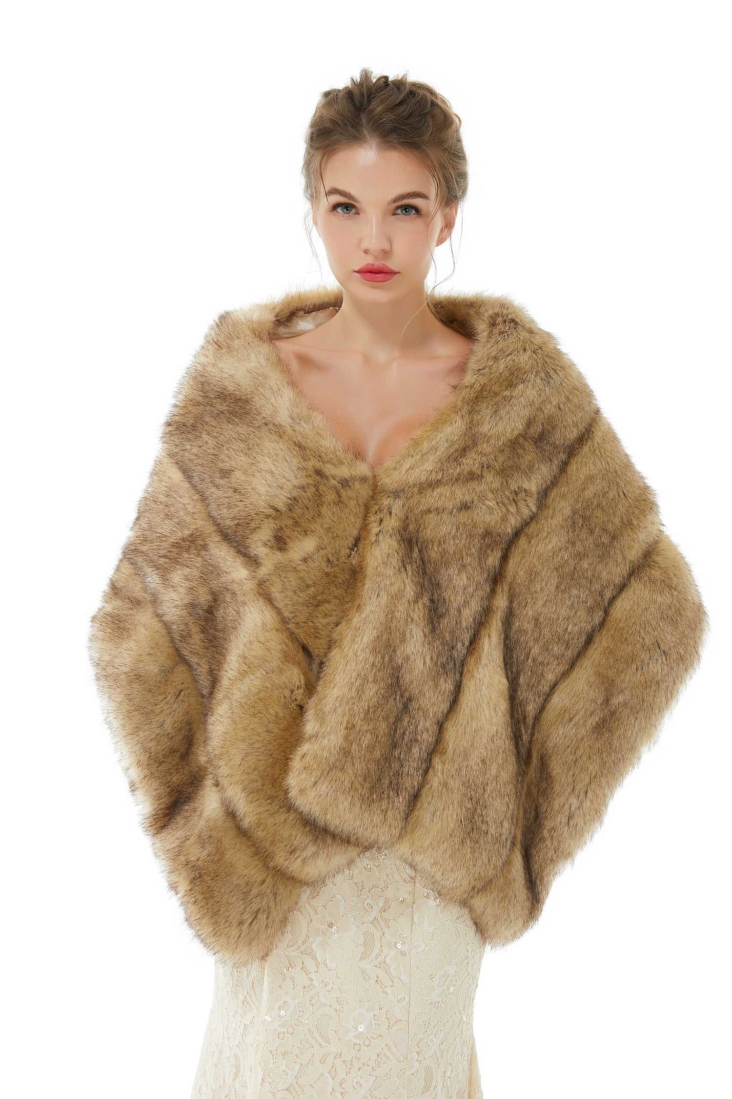 Gentle Brown Faux Fur Wedding Shawl for the Bride-BallBride