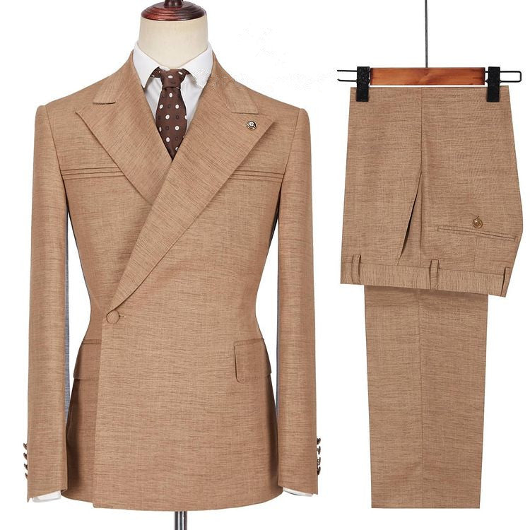 Gentle Brown Peaked Lapel Prince Suits with Ruffles for Prom-BallBride