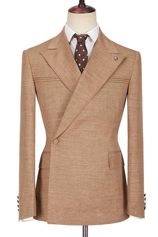 Gentle Brown Peaked Lapel Prince Suits with Ruffles for Prom-BallBride