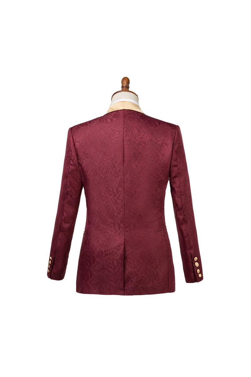 Gentle Burgundy Shawl Lapel Men's Wedding Suit With Jacquard-BallBride