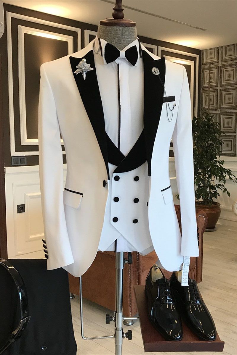 Gentle One Button Prom Attire for Guys - White Mixed Black with Peaked Lapel-BallBride