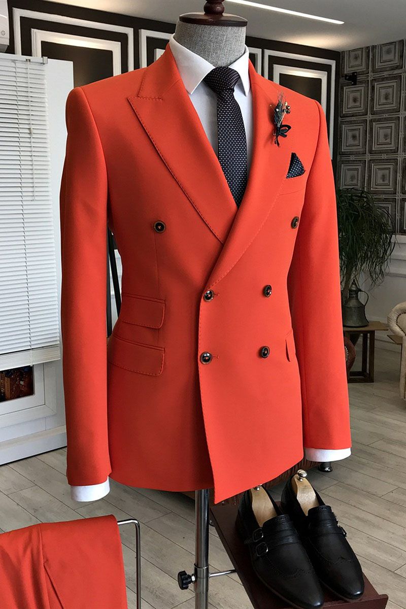 Gentle Red Best Party Suit for Prom with Peaked Lapel and Double Breasted-BallBride