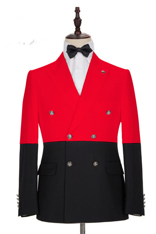 Gentle Red Double Breasted Party Suit with Peaked Lapel-BallBride