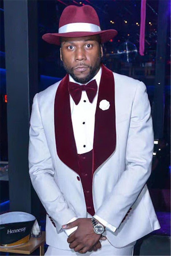 Gentle Three Piece Shawl Lapel Wedding Suits for Men-BallBride
