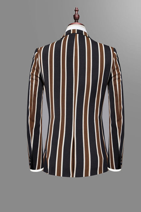 Gentlemen's Black Striped Prom Attire Online-BallBride