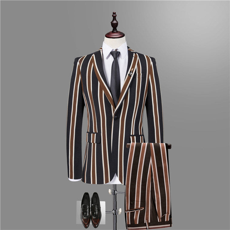 Gentlemen's Black Striped Prom Attire Online-BallBride