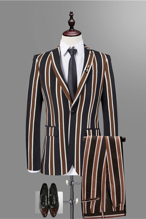 Gentlemen's Black Striped Prom Attire Online-BallBride