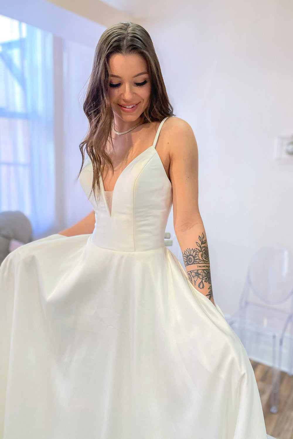 Glamorous A-Line Sweetheart Wedding Dress with Satin Backless-BallBride