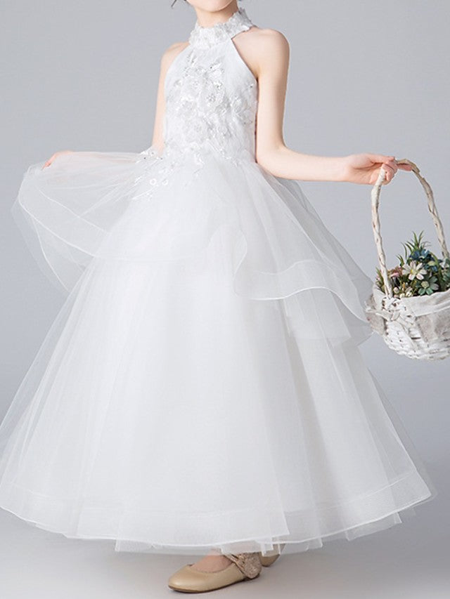 Glamorous Ball Gown Sleeveless Halter Neck Flower Girl Dress with Appliques-BallBride