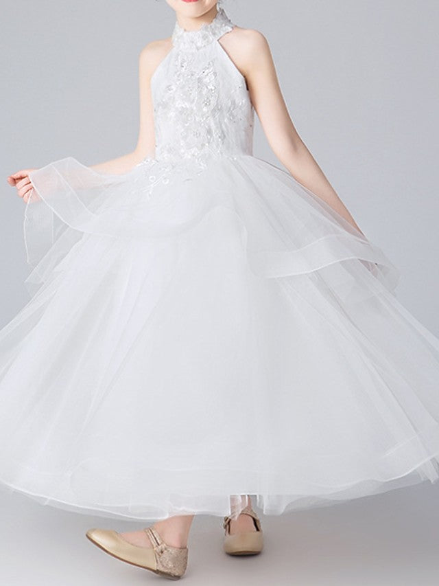 Glamorous Ball Gown Sleeveless Halter Neck Flower Girl Dress with Appliques-BallBride