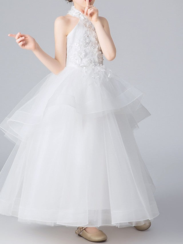 Glamorous Ball Gown Sleeveless Halter Neck Flower Girl Dress with Appliques-BallBride