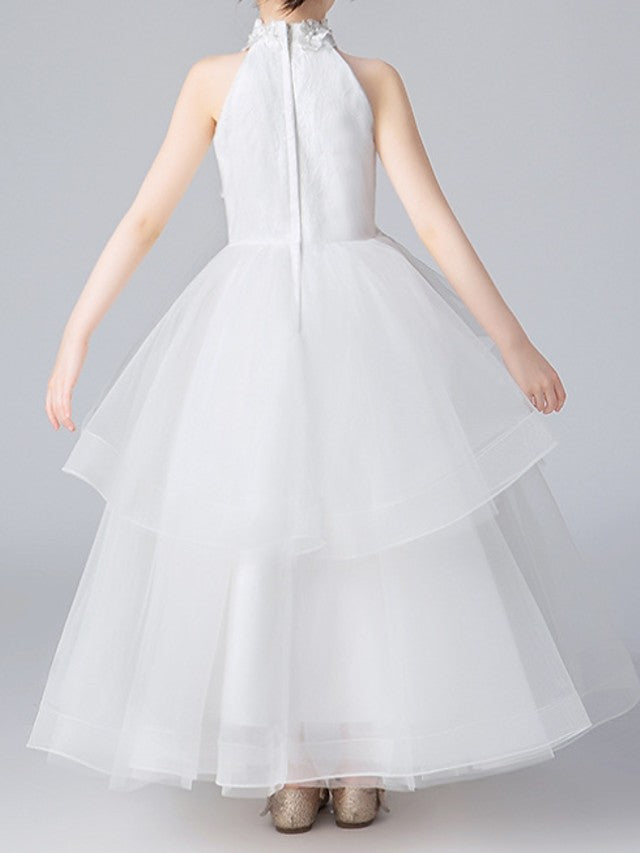 Glamorous Ball Gown Sleeveless Halter Neck Flower Girl Dress with Appliques-BallBride