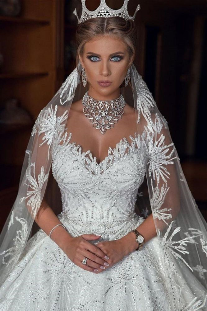 Glamorous Ball Gown Wedding Dress with Cap Sleeves and Beadings-BallBride