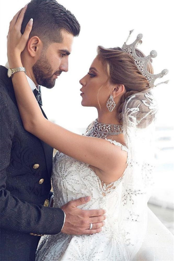 Glamorous Ball Gown Wedding Dress with Cap Sleeves and Beadings-BallBride