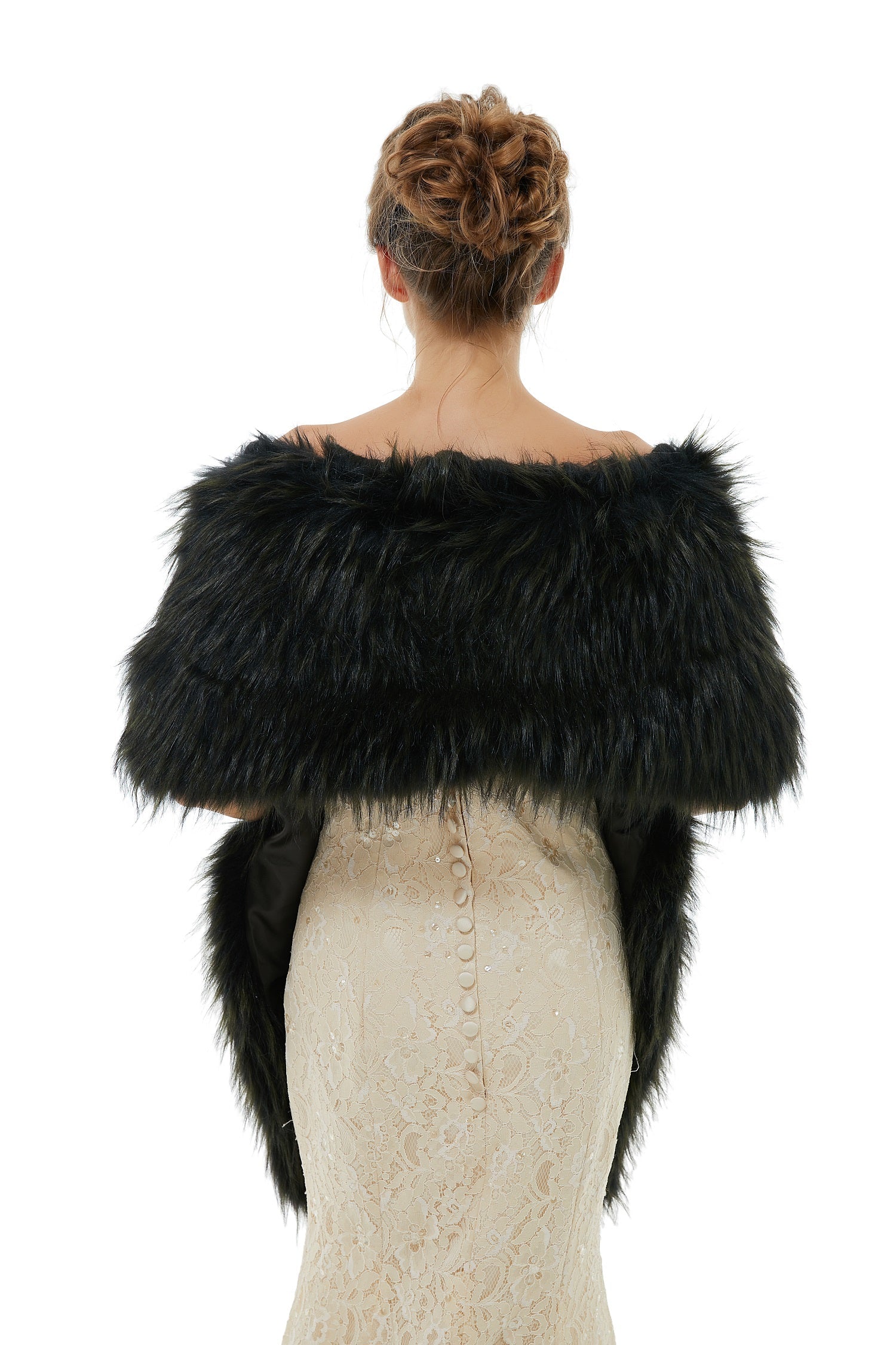 Glamorous Black Long Faux Fur Wedding Wrap for Winter-BallBride