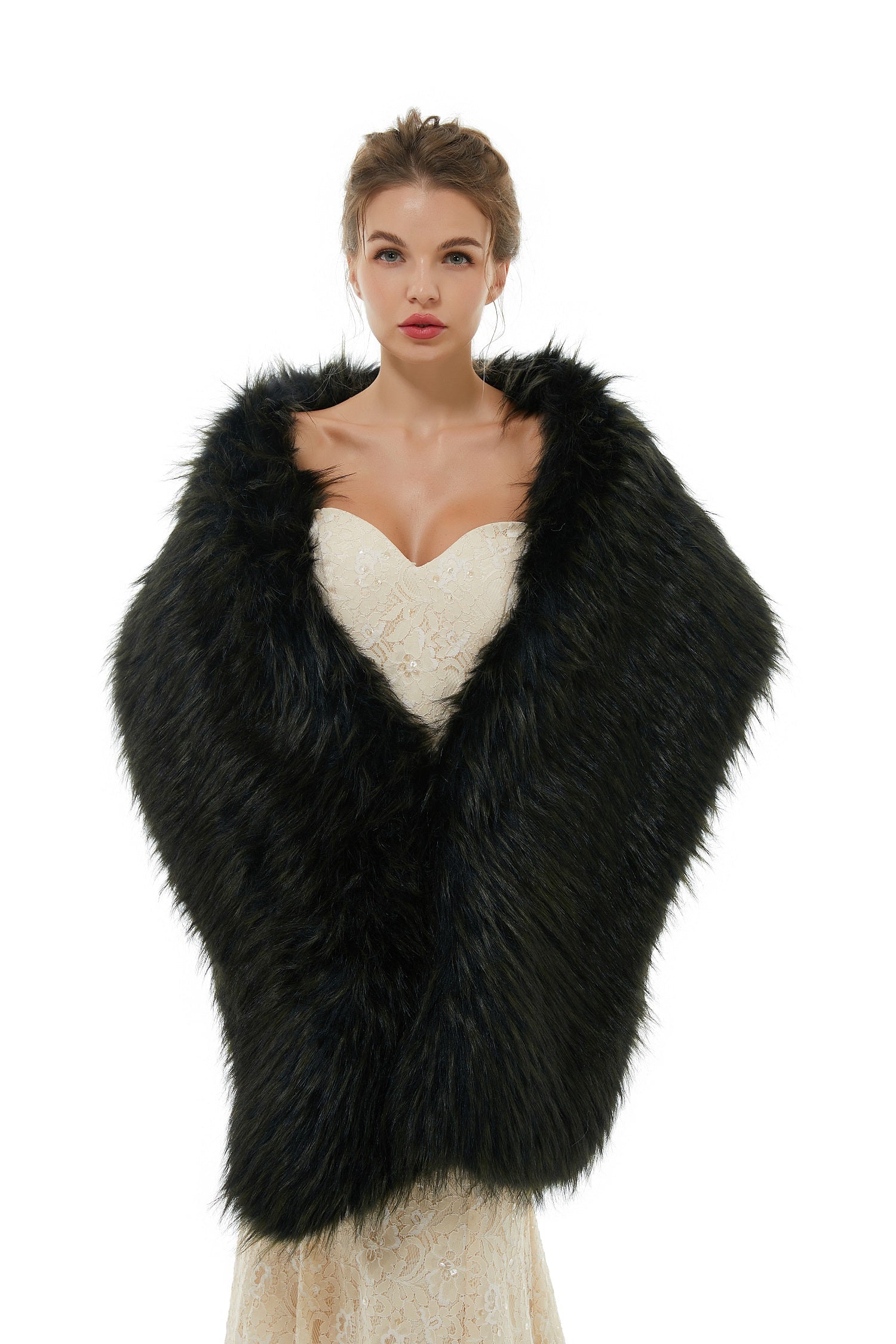 Glamorous Black Long Faux Fur Wedding Wrap for Winter-BallBride