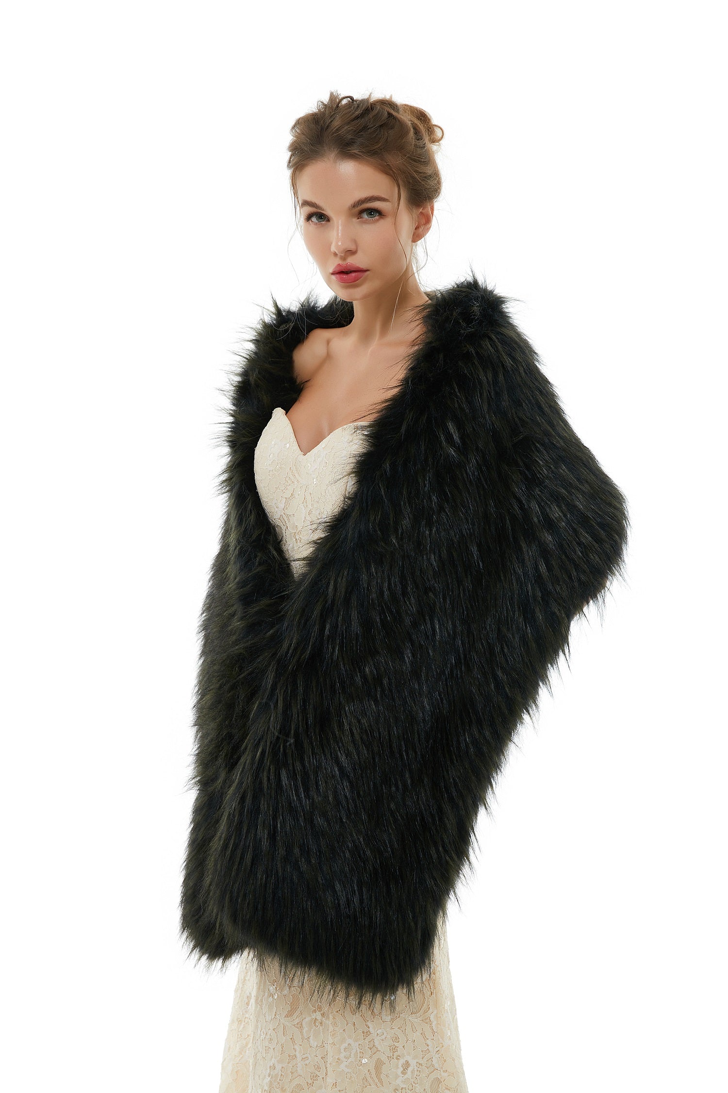 Glamorous Black Long Faux Fur Wedding Wrap for Winter-BallBride