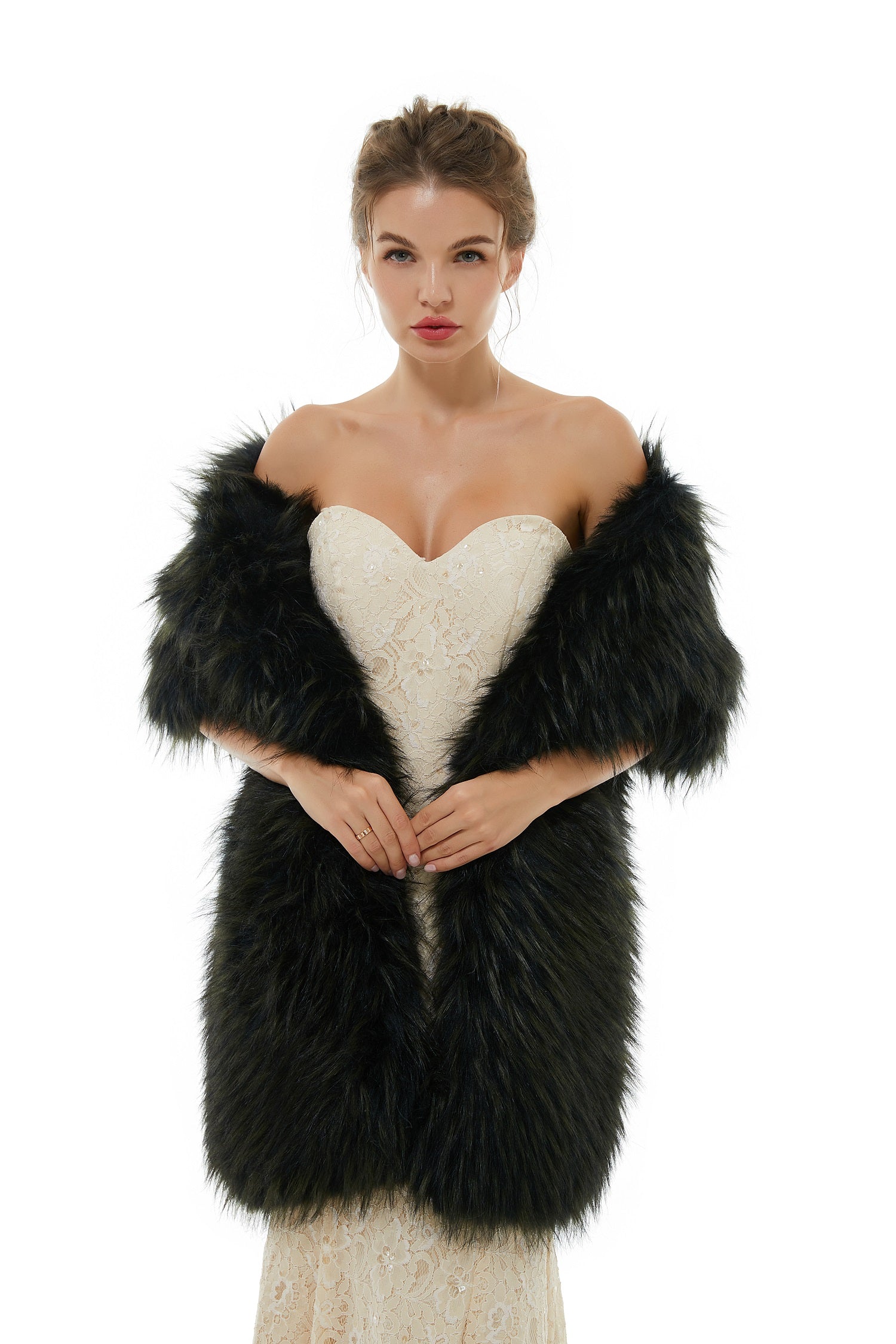 Glamorous Black Long Faux Fur Wedding Wrap for Winter-BallBride