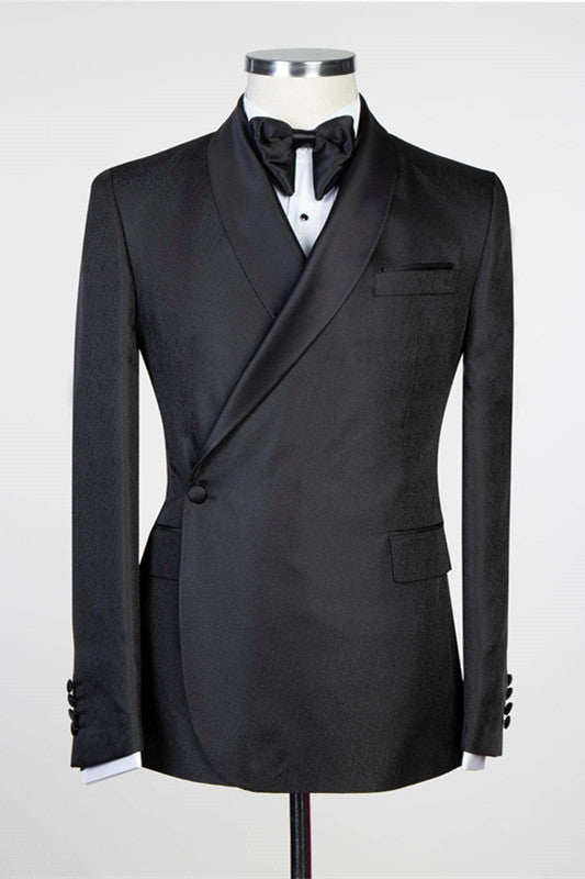 Glamorous Black Wedding Suits For Groom with Shawl Lapel-BallBride