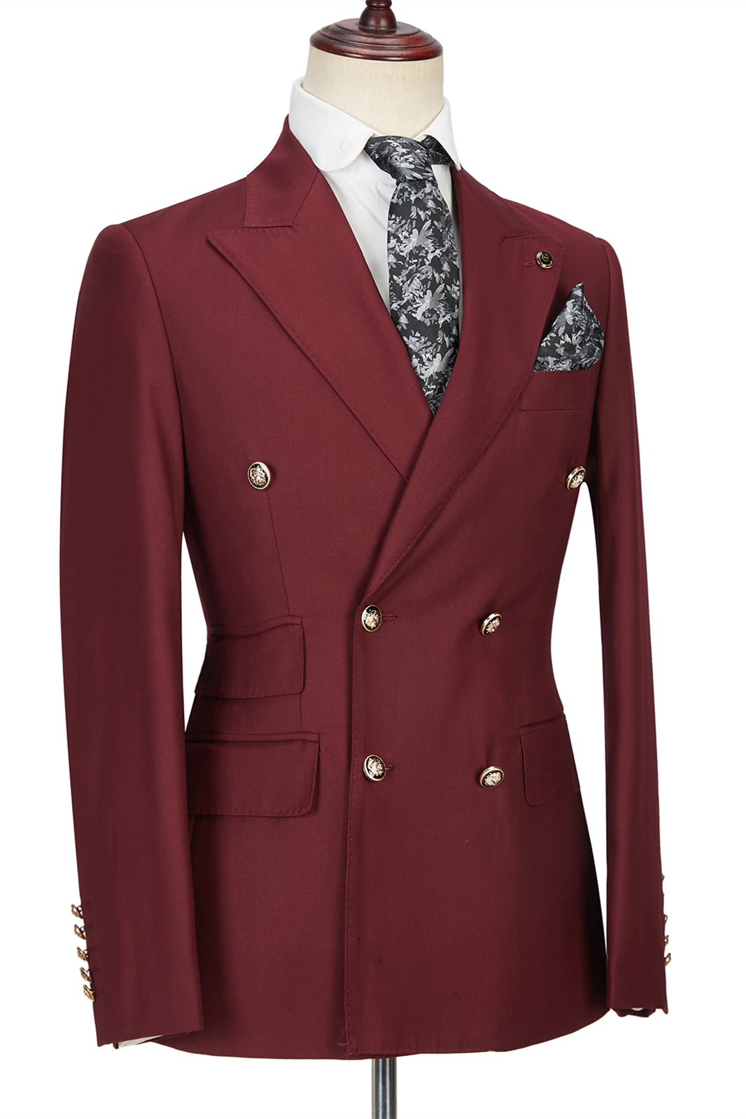 Glamorous Burgundy Groomsmen Outfits with Peak Lapel Double Breasted-BallBride