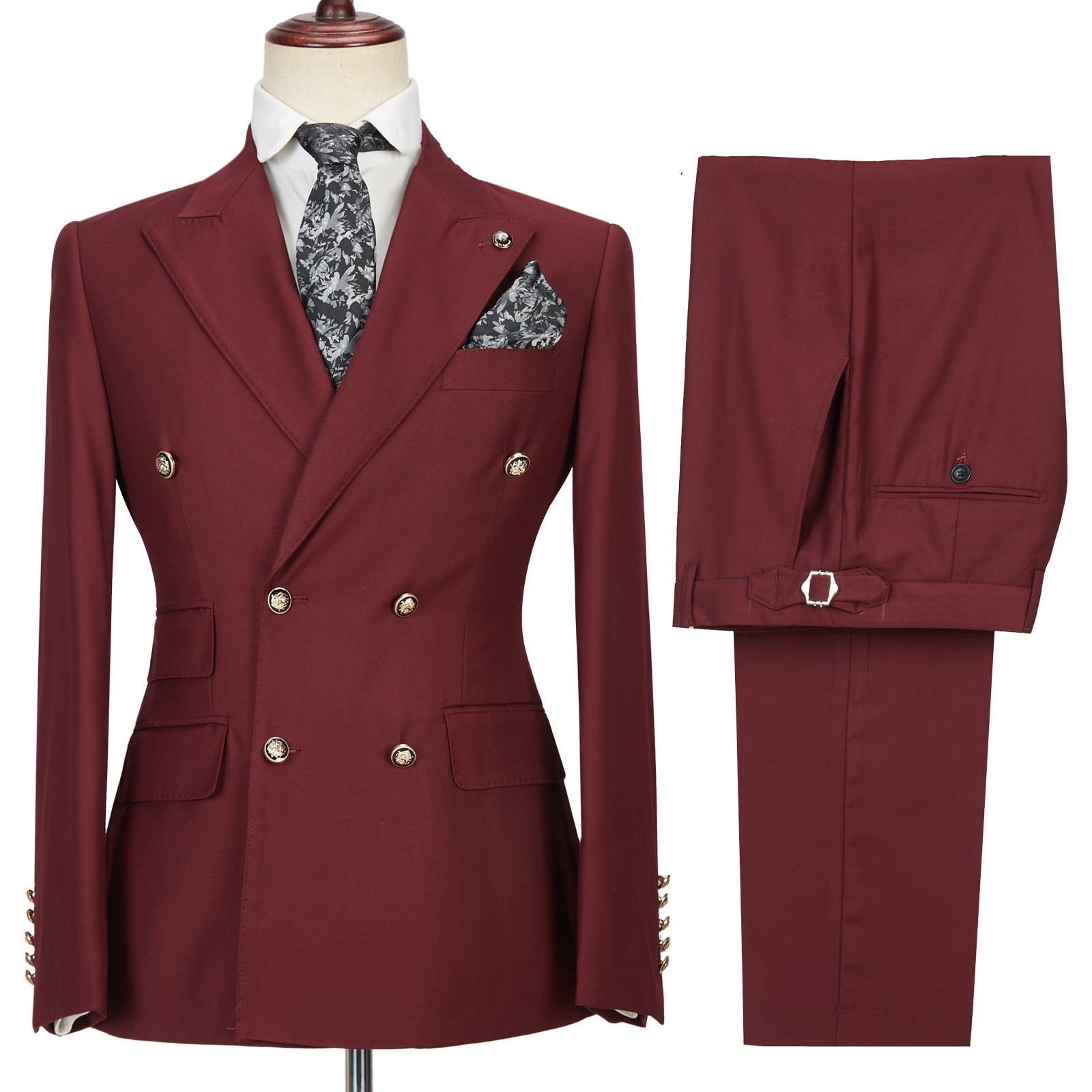 Glamorous Burgundy Groomsmen Outfits with Peak Lapel Double Breasted-BallBride