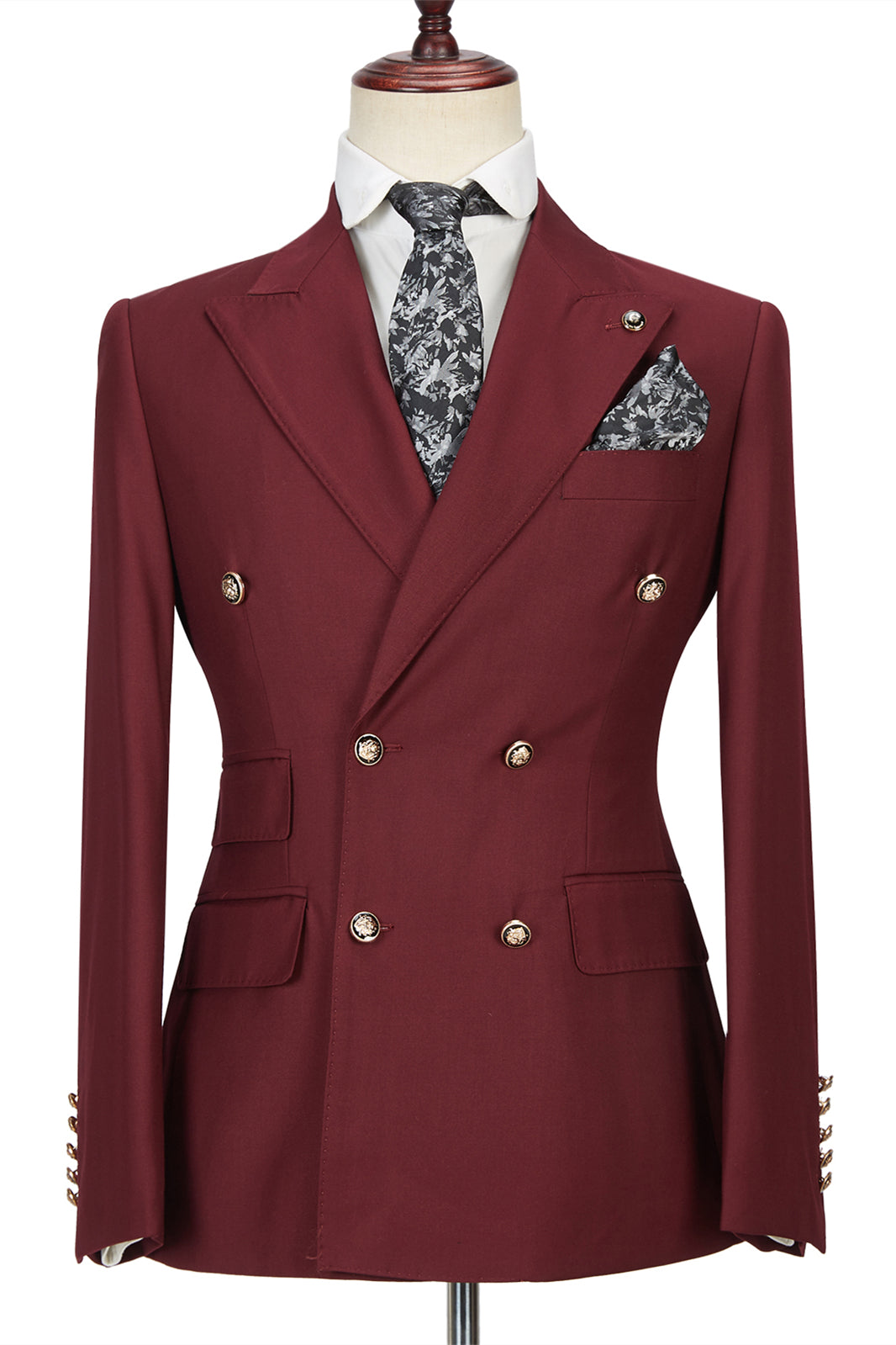 Glamorous Burgundy Groomsmen Outfits with Peak Lapel Double Breasted-BallBride