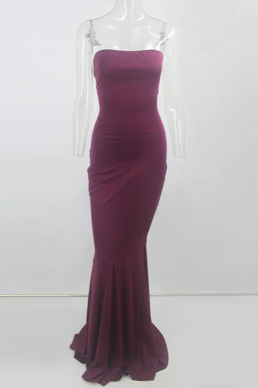 Glamorous Burgundy Strapless Mermaid Prom Dress Long Evening Gowns Lace-up-BallBride