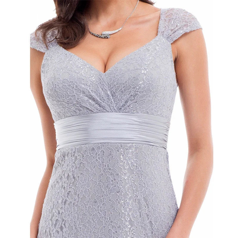 Glamorous Cap Sleeve Lace Mermaid Long Evening Gowns Online-BallBride