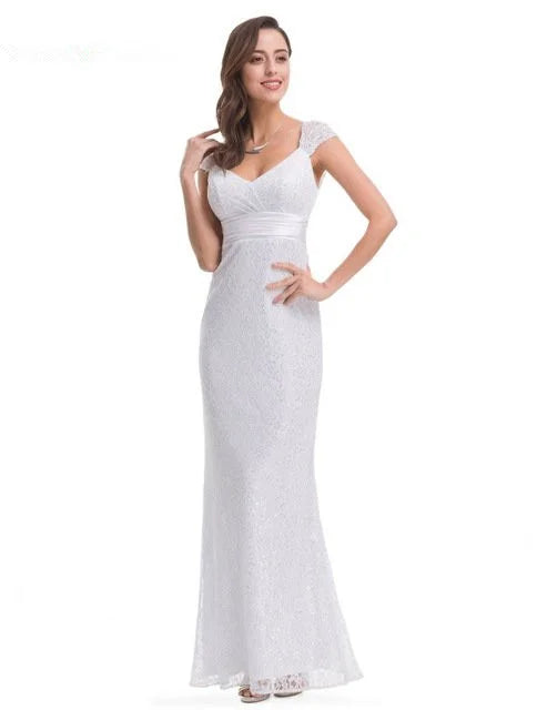 Glamorous Cap Sleeve Lace Mermaid Long Evening Gowns Online-BallBride