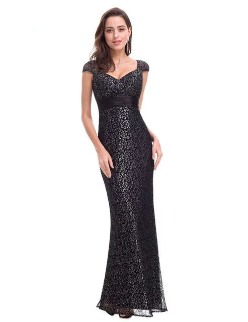 Glamorous Cap Sleeve Lace Mermaid Long Evening Gowns Online-BallBride