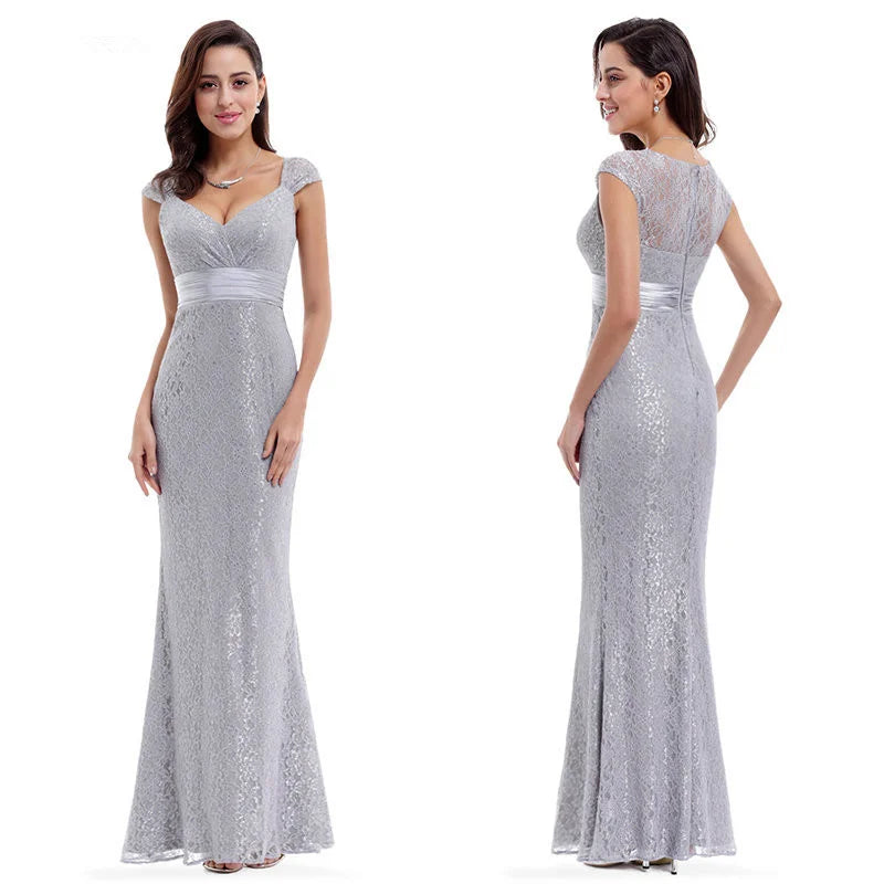 Glamorous Cap Sleeve Lace Mermaid Long Evening Gowns Online-BallBride
