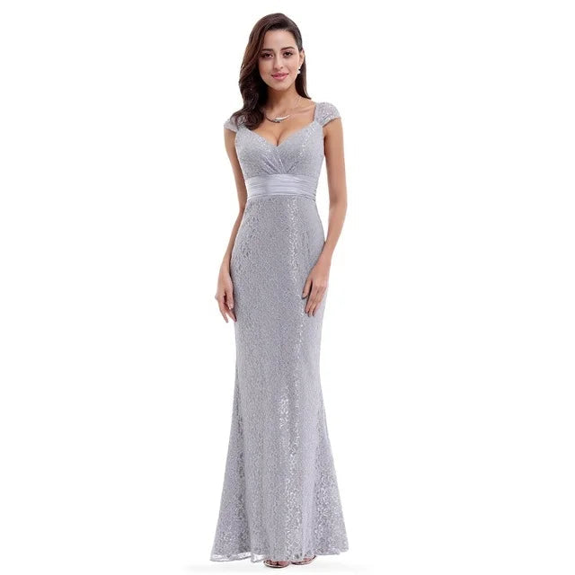 Glamorous Cap Sleeve Lace Mermaid Long Evening Gowns Online-BallBride