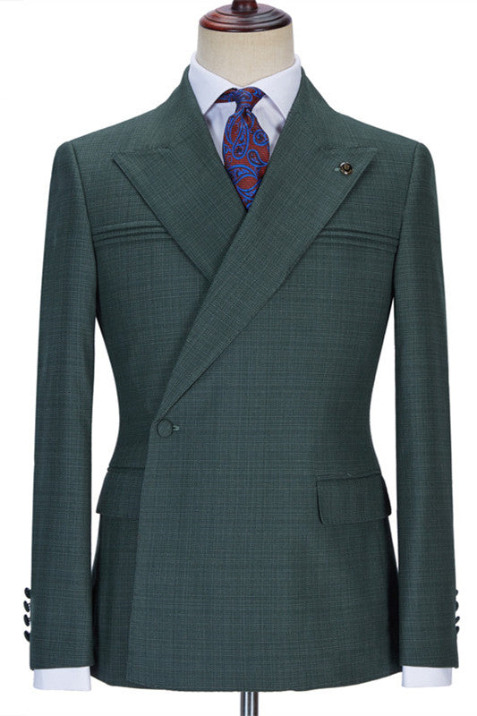 Glamorous Dark Green Peaked Lapel Wedding Suit with Ruffles-BallBride