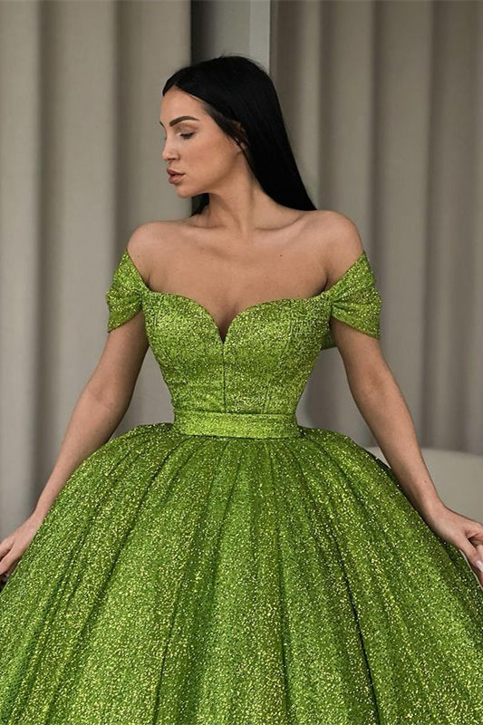 Glamorous Green Sequin Evening Dress Ball Gown-BallBride