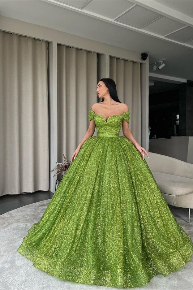 Glamorous Green Sequin Evening Dress Ball Gown-BallBride