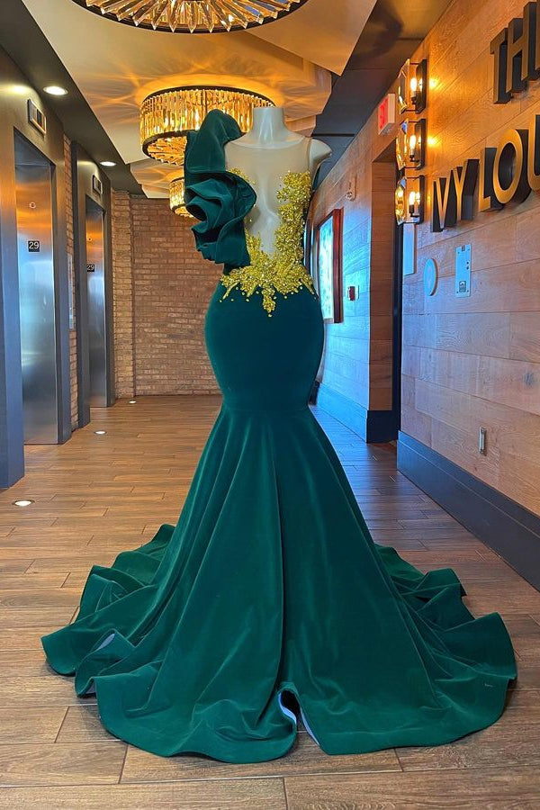 Glamorous Green Sheer Tulle Scoop Mermaid Appliques Sleeveless Prom Dress-BallBride
