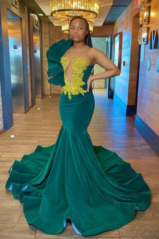 Glamorous Green Sheer Tulle Scoop Mermaid Appliques Sleeveless Prom Dress-BallBride