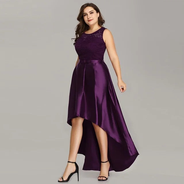 Glamorous Hi-Lo Burgundy Prom Dresses Lace Plus Size Evening Gown-BallBride