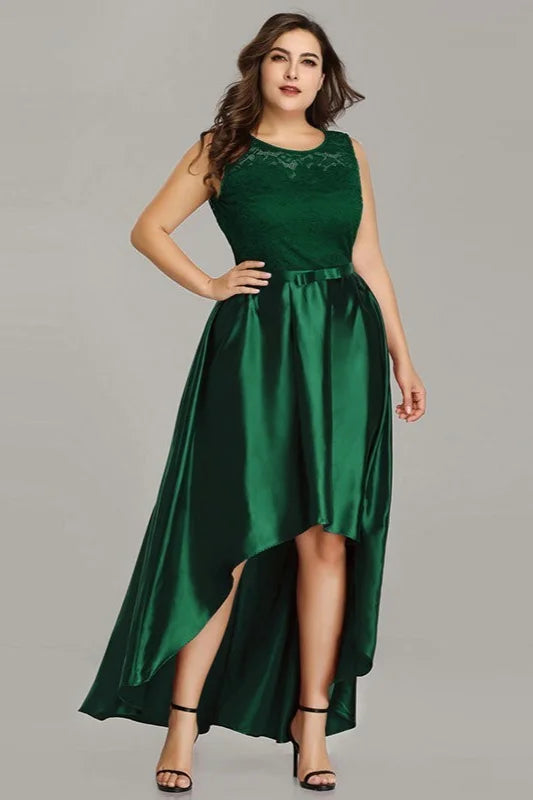 Glamorous Hi-Lo Burgundy Prom Dresses Lace Plus Size Evening Gown-BallBride
