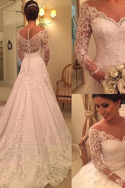 Glamorous Lace Appliques With Pearls Wedding Dress for Princesses-BallBride