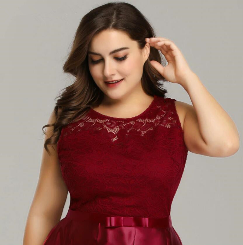 Glamorous Lace Hi-Lo Burgundy Prom Dresses Plus Size Evening Gown-BallBride