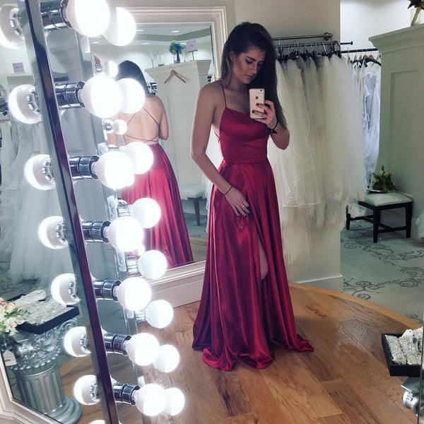 Glamorous Long Prom Dress with Spaghetti-Straps and String Back Split-BallBride