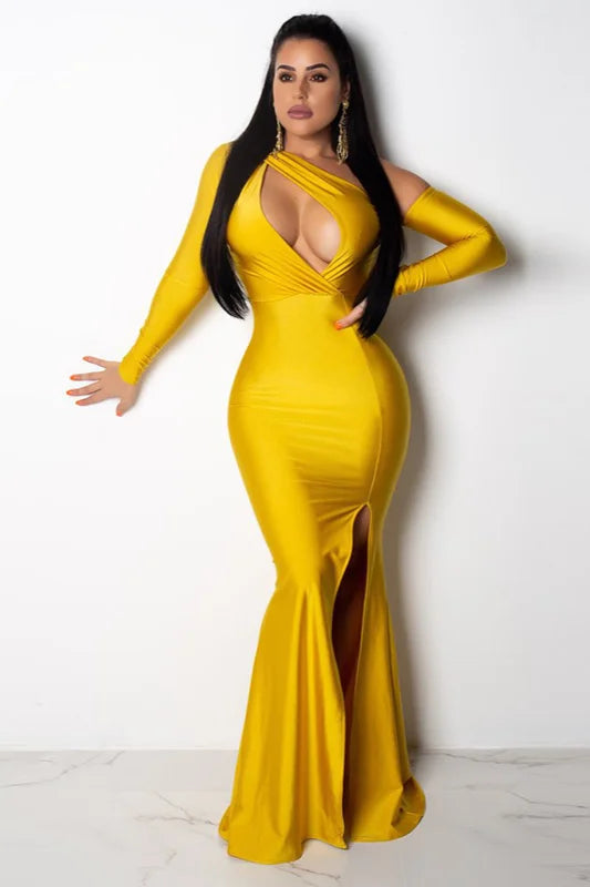 Glamorous Long Sleeve Prom Dress Mermaid Split Evening Party Gowns-BallBride