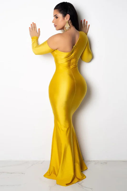 Glamorous Long Sleeve Prom Dress Mermaid Split Evening Party Gowns-BallBride