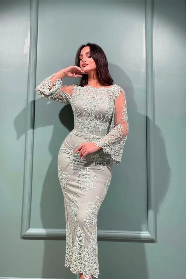 Glamorous Long Sleeves Mermaid Evening Dress With Lace Appliques-BallBride