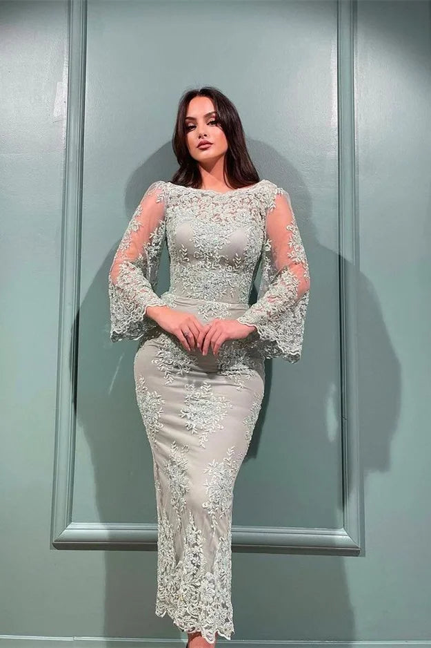 Glamorous Long Sleeves Mermaid Evening Dress With Lace Appliques-BallBride